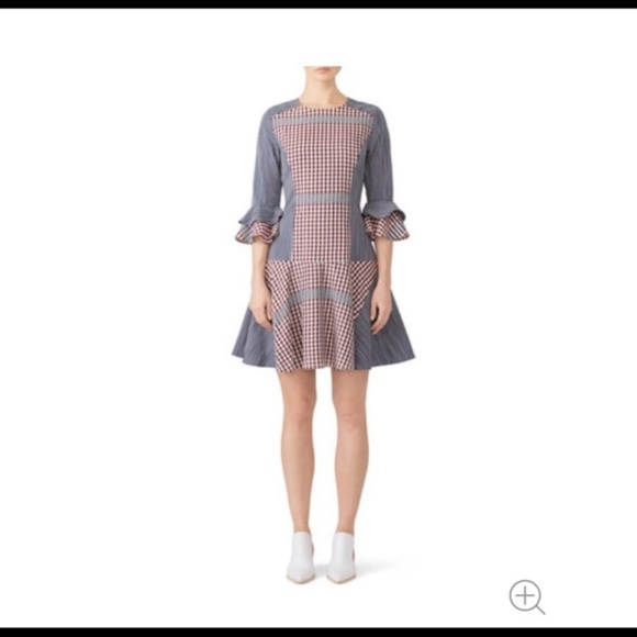 Badgley Mischka Gingham Ruffle Fit & Flare Bell Sleeve Mini Dress sz 8 - Picture 1 of 7